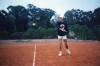 Practicing tennis